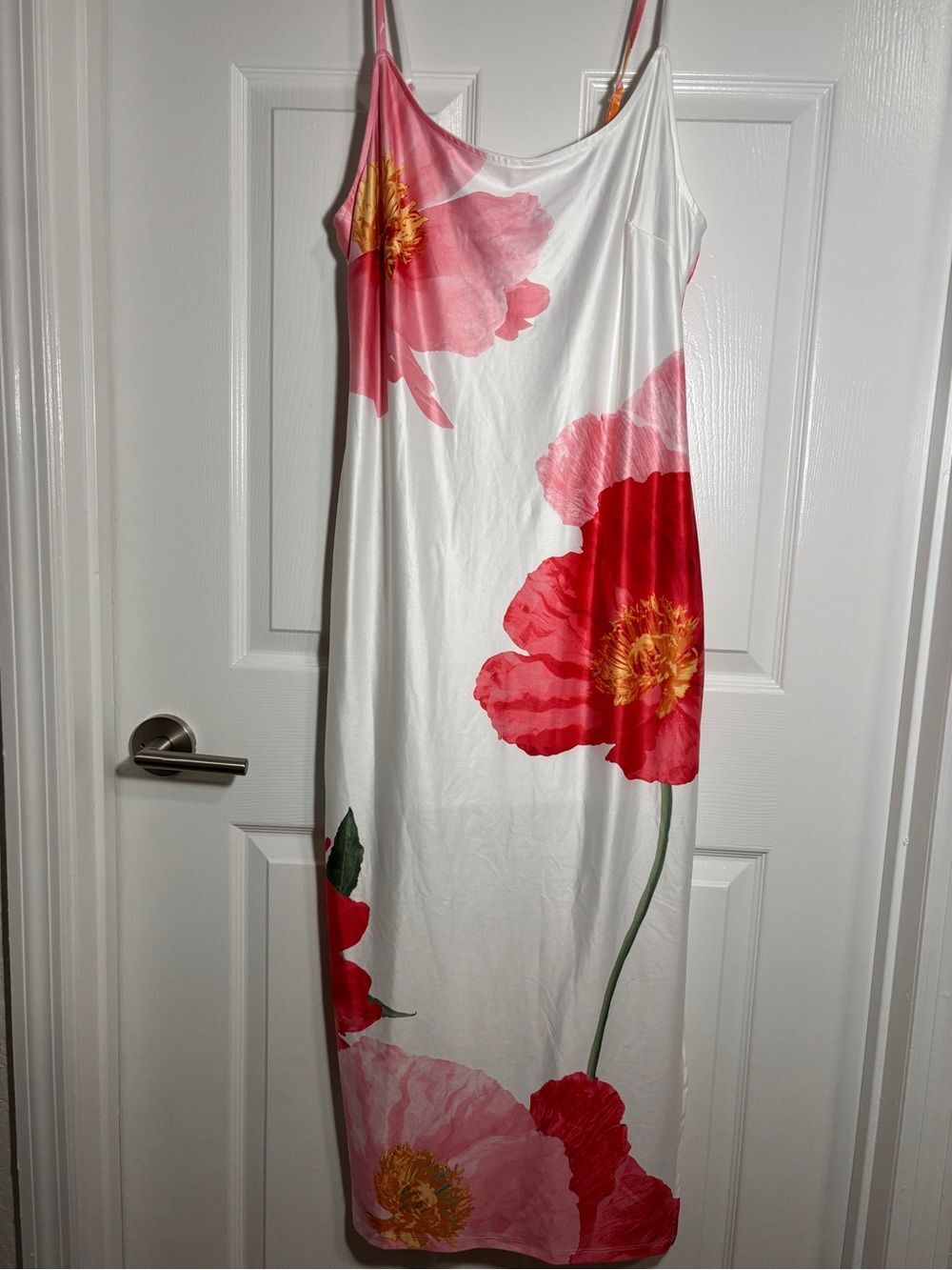 NWOT Heart & Heels Poppy Floral Slip Maxi Dress White Pink Red 1X